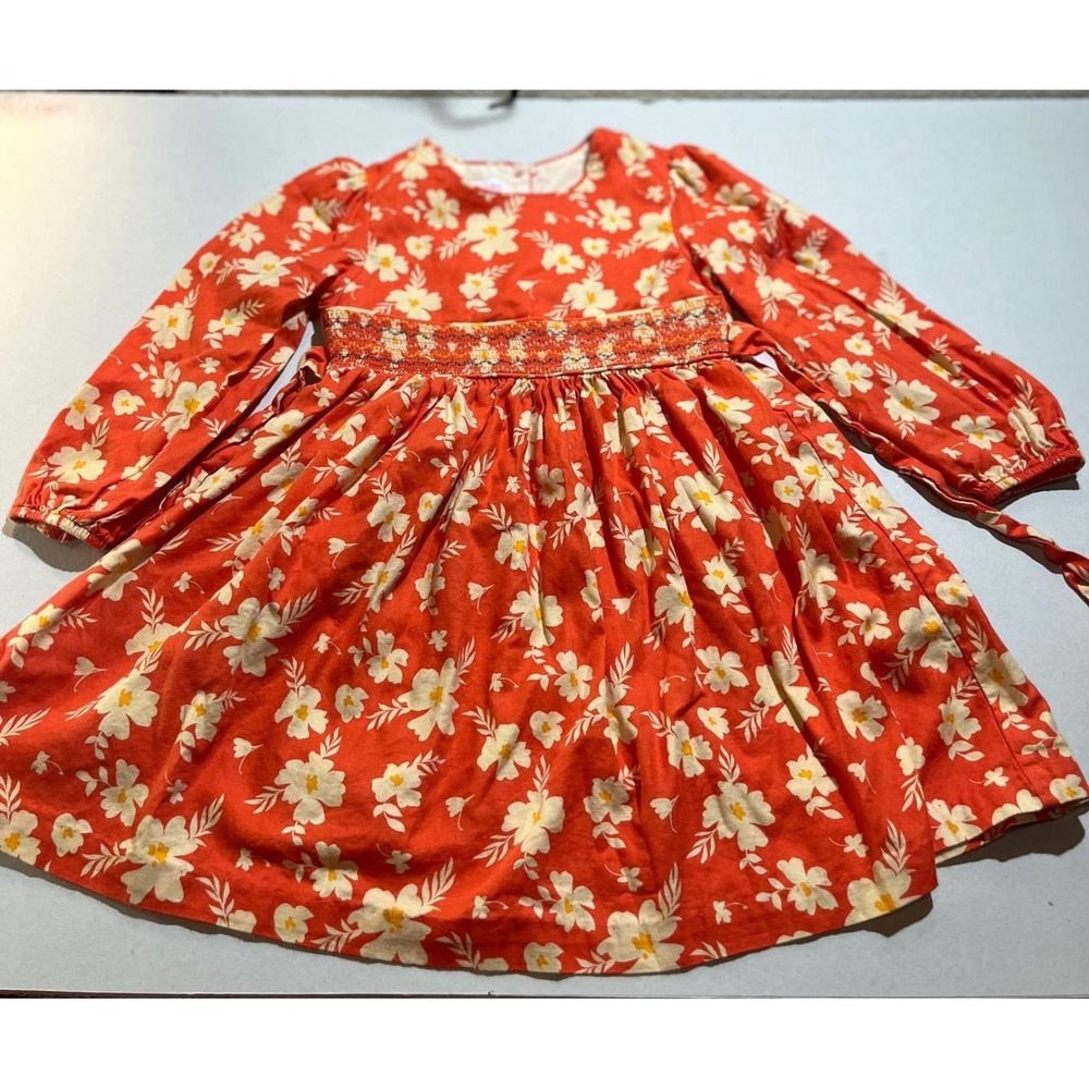 Bonnie Jean Girls Orange Floral Smocked Long Sleeve Dress 4T W2-10296-DL ORA